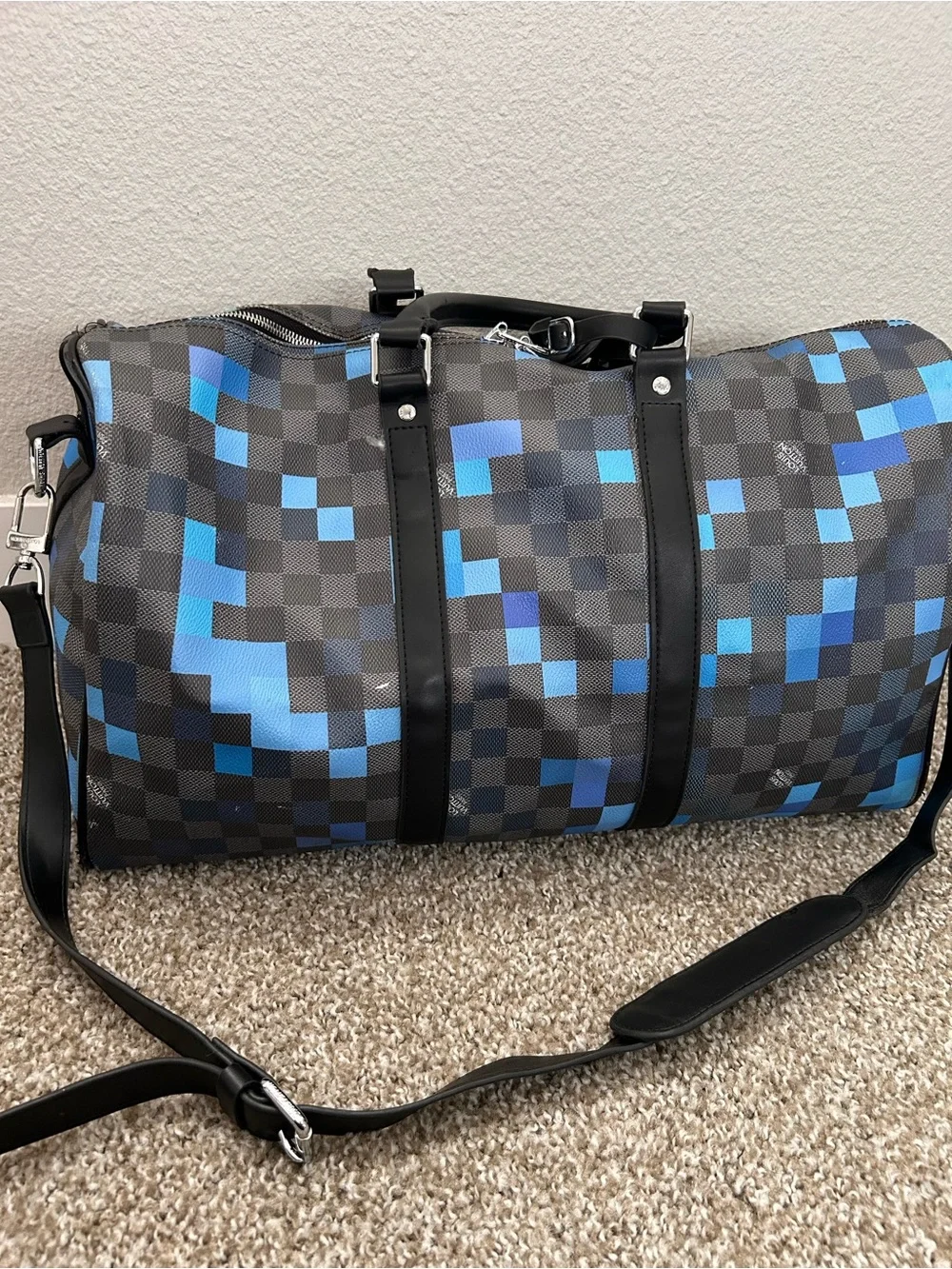 Louis Vuitton Damier Graphite Pixel Keepall Bandouliere 50 Blue